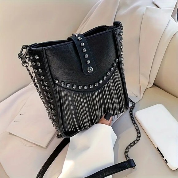 Handbags - Studded Chain Fringe Bag